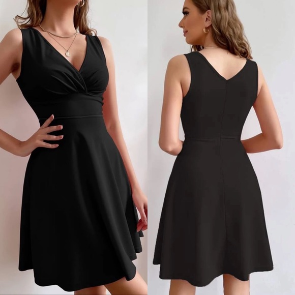 V neck ruched bust zip back twirl dress pink - Picture 7 of 8